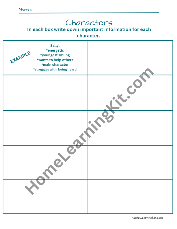 Character Chart Free Reading Printable