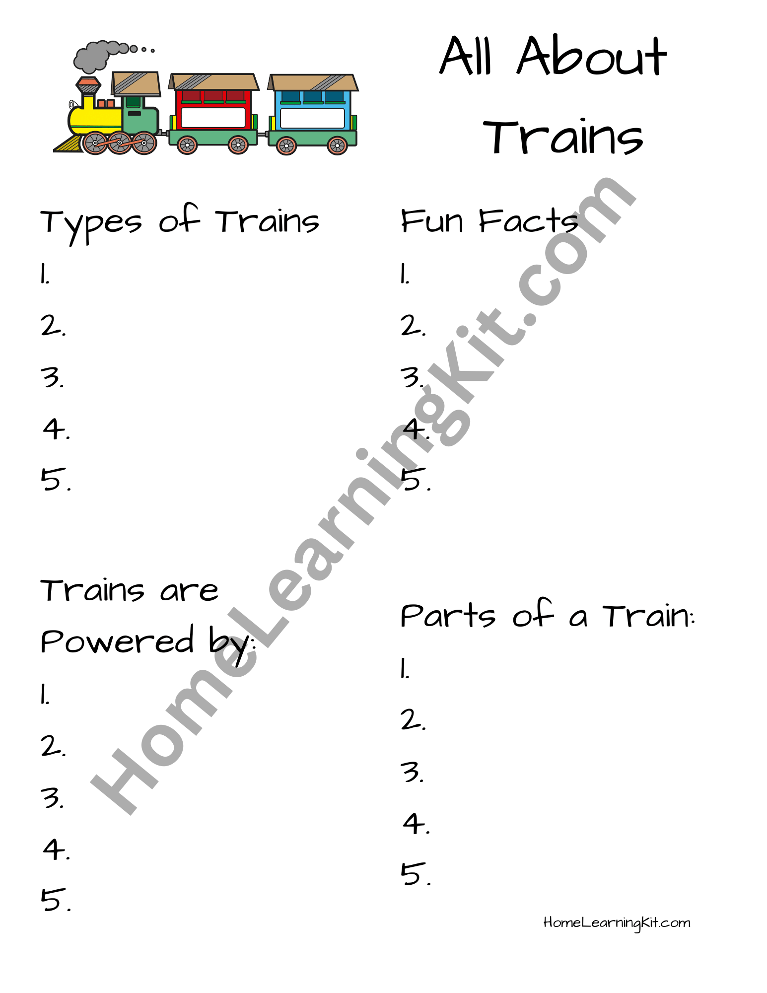 Train Activity Packet Home Learning Kit