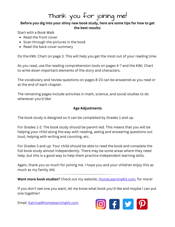 Stuart Little Book Study Instruction Page
